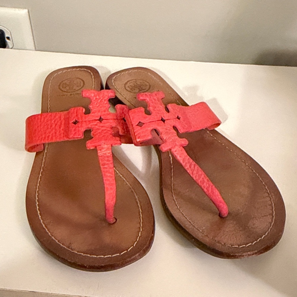 Tory Burch Coral and Brown Sandals